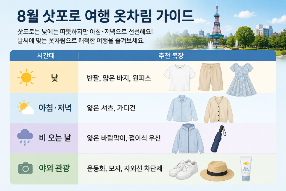 삿포로 8월 여행 옷차림 안내