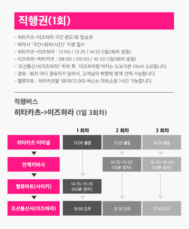히타카츠에서 이즈하라로 이동하는 직행버스