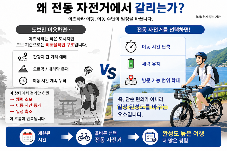 이즈하라에서 이용하는 전동 자전거