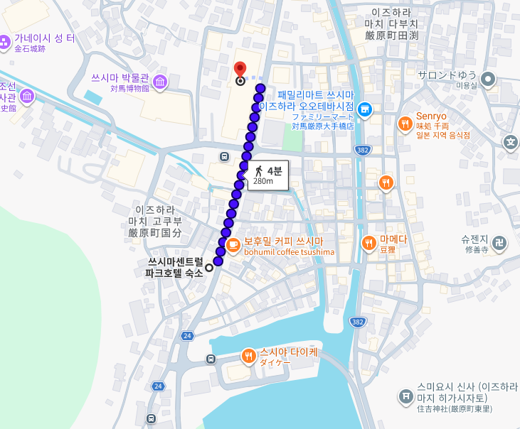 보후밀커피와 이즈하라항 주변 위치