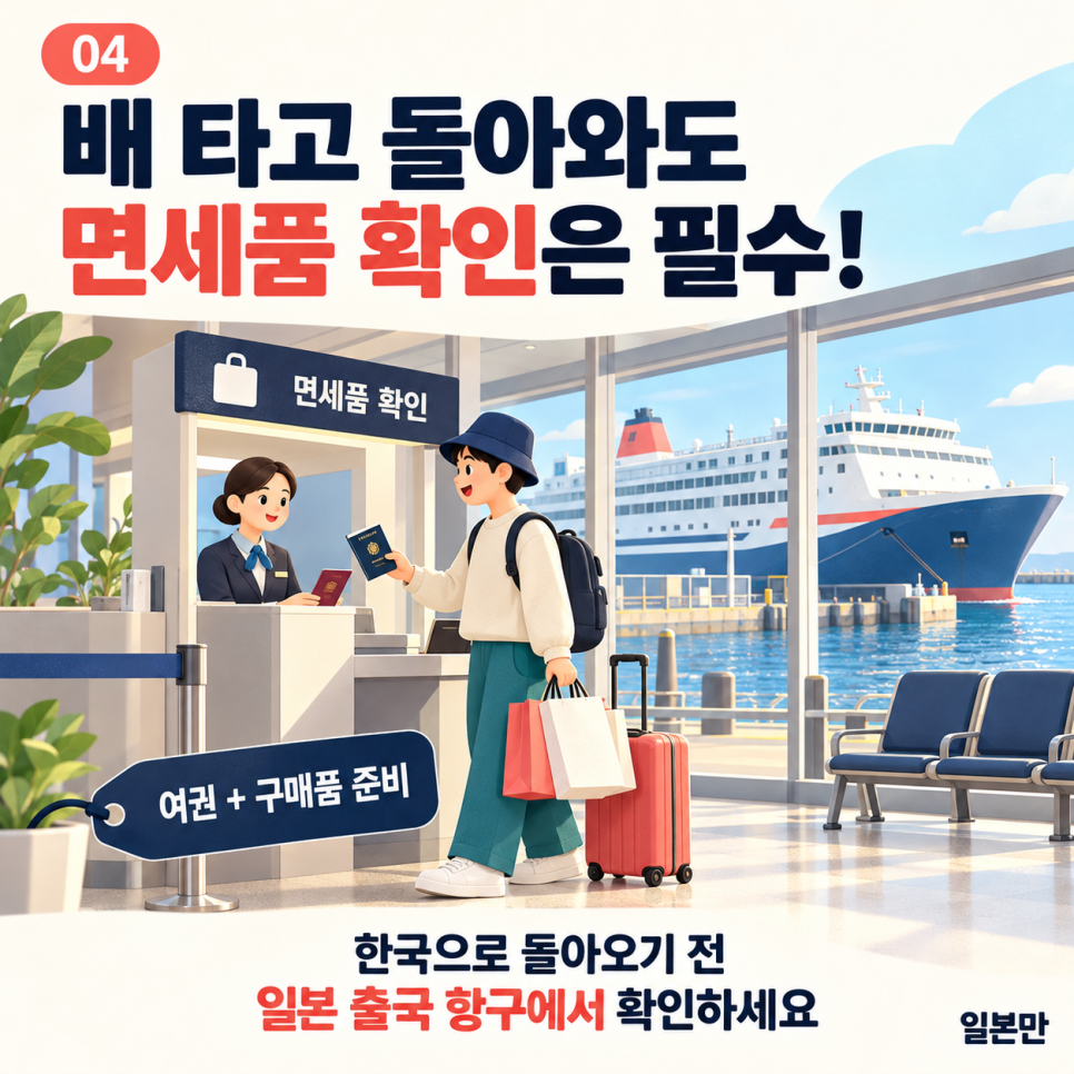 국제여객선으로 일본 여행 후 출국 항구에서 진행하는 면세 확인