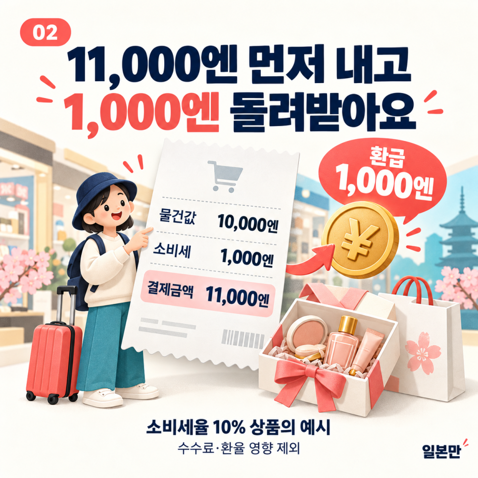 세금 제외 가격과 소비세를 기준으로 비교한 면세 환급 금액