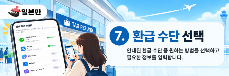 환급 수단 선택 및 추가 정보 입력 화면
