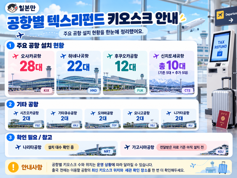 일본 주요 공항의 텍스리펀드 키오스크 안내